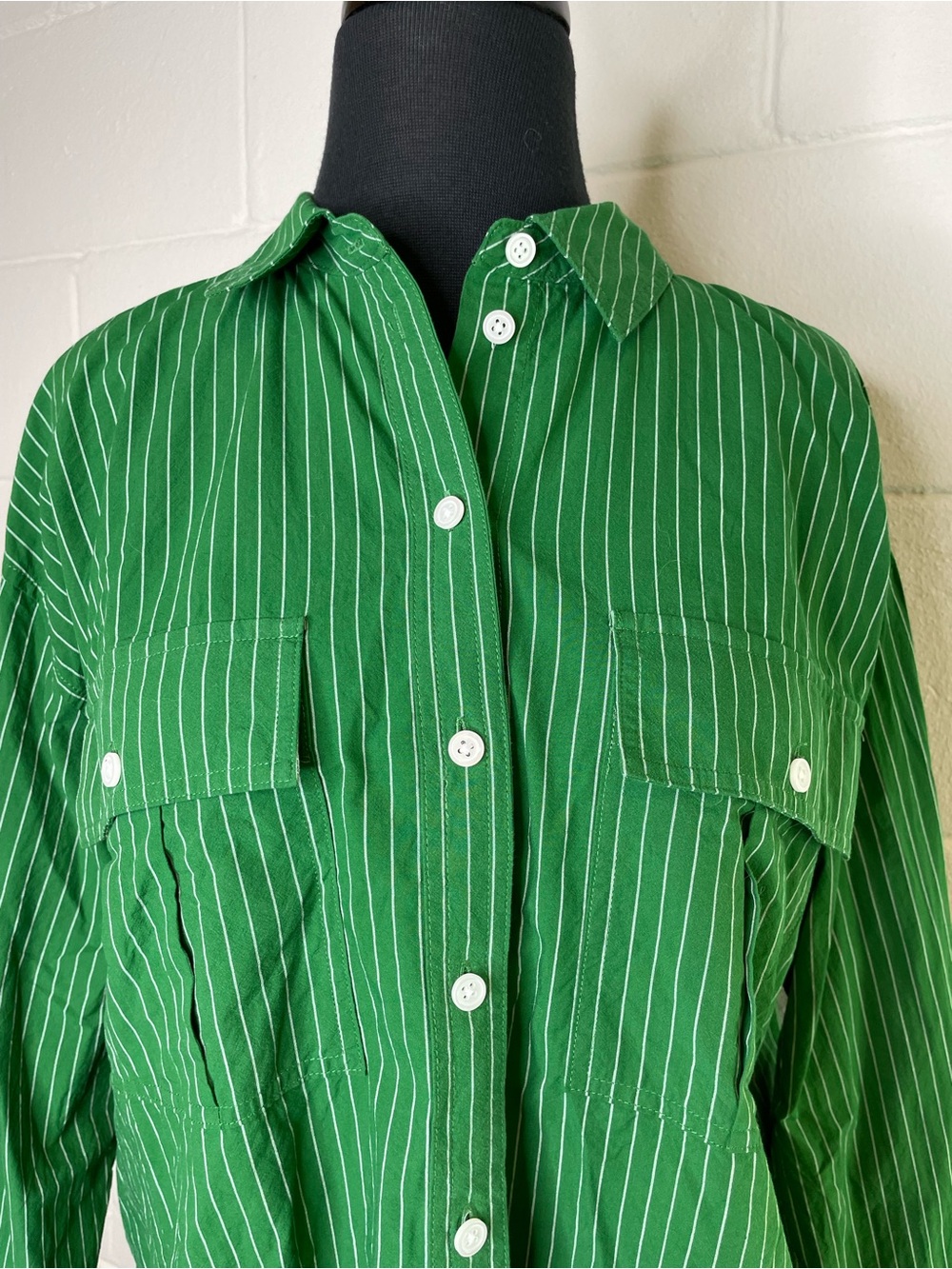 Madewell Signature Poplin Cargo Button-Up Shirt In Stripes In Varsity Green - Picture 7 of 11